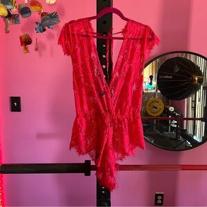 Red Lace Romper Lingerie Large